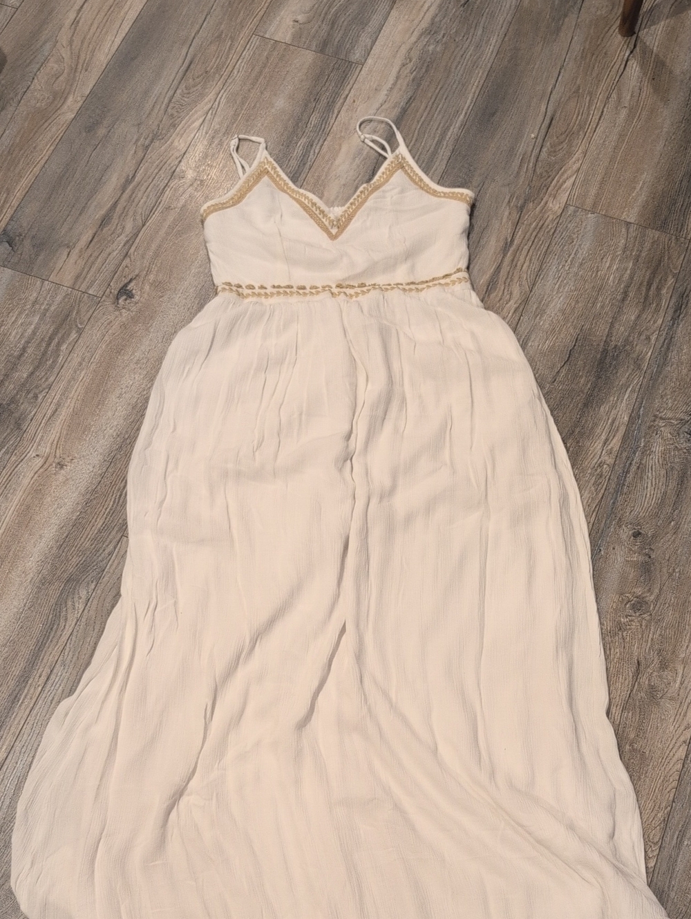 Japna Cream Maxi Dress with Gold Trimmed V-Neck